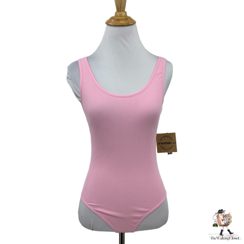 One Step Up Seamless Rib Tank Bodysuit Girls L/XL Large X-Large Pink Lightweight
